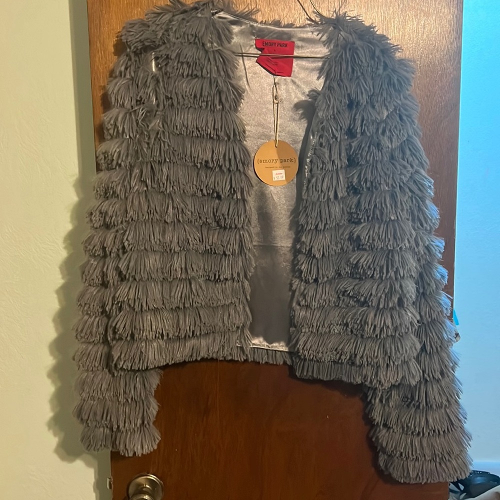 gray faux fur jacket